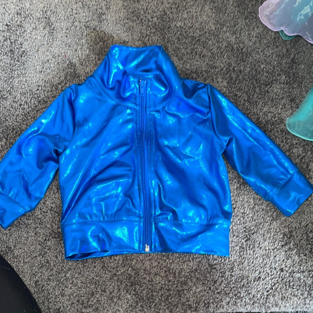 Girls shiny blue dance jacket  size 3-4 years